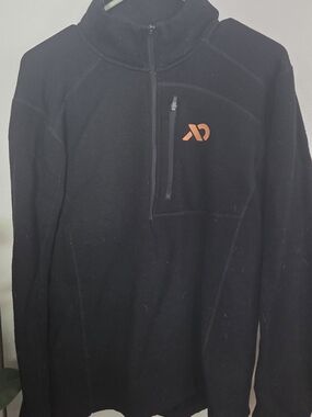 First Lite Black Merinox Furnace Men's Half-Zip Pullover with Orange Logo
